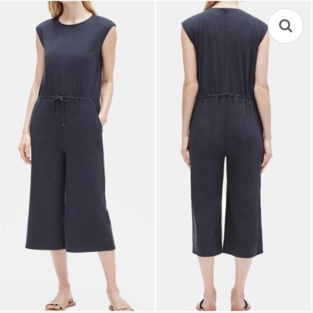 Eileen Fisher Tencel Rib Cropped Jumpsuit Easy Fit Size Small